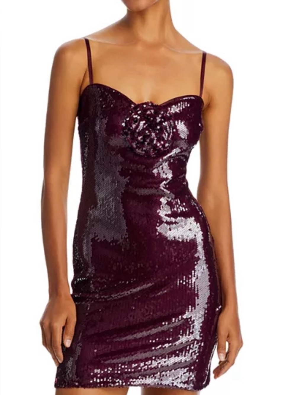 French Connection Plum Sequin Spaghetti Strap Mini Dress